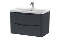 Balterley Dunwood Modern Bathroom Wall Hung 2 Drawer Vanity Unit & Ceramic Basin, Dark Grey, 800mm