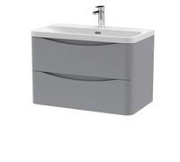 Balterley Dunwood Modern Bathroom Wall Hung 2 Drawer Vanity Unit & Ceramic Basin, Satin Grey, 800mm