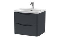 Balterley Dunwood Modern Wall Hung 2-Drawer Bathroom Vanity With Thin Edge Ceramic Basin, Dark Grey, 600mm