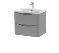 Balterley Dunwood Modern Wall Hung 2-Drawer Bathroom Vanity With Thin Edge Ceramic Basin, Satin Grey, 600mm
