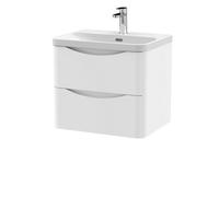Balterley Dunwood Modern Wall Hung 2-Drawer Bathroom Vanity With Thin Edge Ceramic Basin, Satin White, 600mm