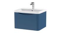 Balterley Dunwood Wall Hung 1 Drawer Bathroom Vanity Unit & Polymarble Basin, Satin Blue, 550mm