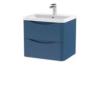 Balterley Dunwood Wall Hung 2 Drawer Bathroom Vanity Unit & Polymarble Basin, Satin Blue, 550mm