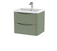 Balterley Dunwood Wall Hung 2 Drawer Bathroom Vanity Unit & Polymarble Basin, Satin Green, 550mm