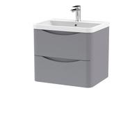 Balterley Dunwood Wall Hung 2 Drawer Bathroom Vanity Unit & Polymarble Basin, Satin Grey, 550mm