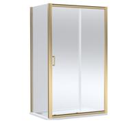 Balterley Ellenhall Sliding Shower Door with 6mm Glass, Side Panel & 1200x800mm Slip Resistant Shower Tray, Brushed Brass/White