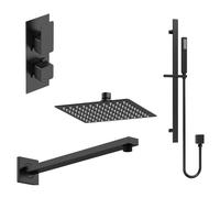 Balterley Empire Modern Square 2 Outlet Shower Valve, Head, Wall Arm and Slide Rail Handset Bundle - Black