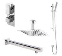 Balterley Empire Modern Square 2 Outlet Shower Valve, Head, Wall Arm And Slide Rail Handset Bundle - Chrome