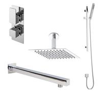 Balterley Empire Modern Square 2 Outlet Shower Valve, Head, Wall Arm and Slide Rail Handset Bundle - Chrome