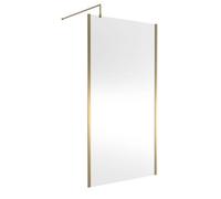 Balterley Enson Contemporary Bathroom 8mm Glass Outer Framed Wetroom Screen With Support Bar, Brushed Brass, 1950 X 1100 X 14mm