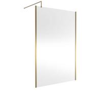 Balterley Enson Contemporary Bathroom 8mm Glass Outer Framed Wetroom Screen With Support Bar, Brushed Brass, 1950 X 1400 X 14mm