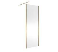 Balterley Enson Contemporary Bathroom 8mm Glass Outer Framed Wetroom Screen With Support Bar, Brushed Brass, 1950 X 800 X 14mm