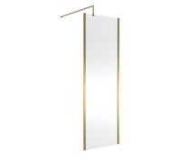 Balterley Enson Contemporary Bathroom 8mm Glass Outer Framed Wetroom Screen With Support Bar, Brushed Brass, 1950 X 760 X 14mm