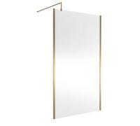 Balterley Enson Contemporary Bathroom 8mm Glass Outer Framed Wetroom Screen With Support Bar, Brushed Brass, 1950 X 1200 X 14mm