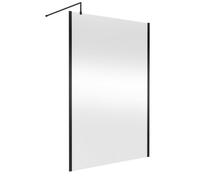 Balterley Enson Contemporary Bathroom 8mm Glass Outer Framed Wetroom Screen With Support Bar, Matt Black, 1950 X 1400 X 14mm