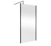 Balterley Enson Contemporary Bathroom 8mm Glass Outer Framed Wetroom Screen With Support Bar, Matt Black, 1950 X 1100 X 14mm