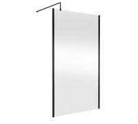 Balterley Enson Contemporary Bathroom 8mm Glass Outer Framed Wetroom Screen With Support Bar, Matt Black, 1950 X 1200 X 14mm