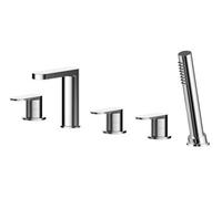 Balterley Enville Deck Mounted Round 5 Tap Hole Bath Shower Mixer Tap With Diverter, Spout & Shower Kit - Chrome Finish