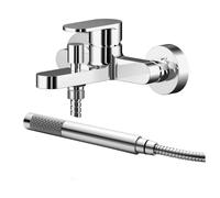 Balterley Enville Modern Wall Mount Round Bath Shower Mixer Tap with Flat Spout & Shower Kit - Chrome Finish