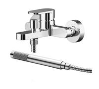 Balterley Enville Modern Wall Mount Round Bath Shower Mixer Tap With Flat Spout & Shower Kit - Chrome Finish