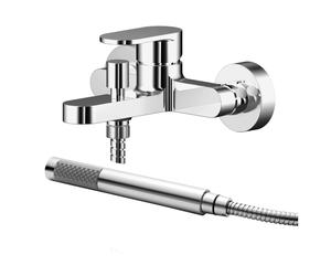 Balterley Enville Modern Wall Mount Round Bath Shower Mixer Tap with Flat Spout & Shower Kit - Chrome Finish