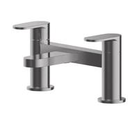 Balterley Enville Round Deck Mounted Bath Filler Tap With Dual Lever Handles And Flat Spout - Brushed Pewter Finish