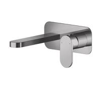 Balterley Enville Round Wall Mounted 2 Tap Hole Basin Mixer Tap With Fluted Lever Handle And Back Plate - Brushed Pewter Finish