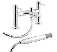 Deck Mount Round Bath Shower Mixer Tap with Shower Kit - Chrome