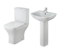 Balterley Faron Ceramic Bathroom Bundle: Rimless Pan, Cistern, Seat, 545 mm 1 Tap Hole Basin & Full Pedestal