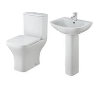 Balterley Faron Ceramic Bathroom Bundle: Rimless Pan, Cistern, Seat, 545 mm 1 Tap Hole Basin & Full Pedestal