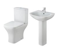 Balterley Faron Toilet & 1TH Basin Bundle: Rimless Pan, Cistern, Seat & Pedestal in White Balterley White