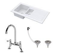 Fireclay 1.5 Bowl Sink Drainer Waste Tap 1010mm Balterley White One Size