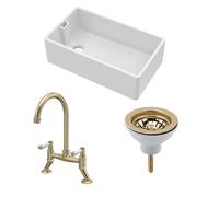 Balterley Fireclay 1 Bowl Belfast Sink Strainer Waste Tap Brushed Brass 795mm in White Balterley White