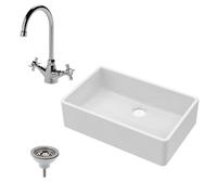 Balterley Fireclay 1 Bowl Butler Kitchen Sink With Mono Sink Mixer Tap & Waste 795mm - Ceramic Kitchen Sink & Tap Bundle