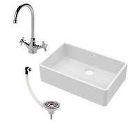 Balterley Fireclay 1 Bowl Butler Sink Overflow Sink Mixer Tap Waste 795mm in White Balterley White