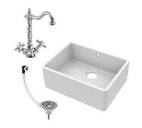 Balterley Fireclay 1 Bowl Butler Sink Overflow Tap Waste 595mm in White Balterley White