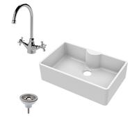 Balterley Fireclay 1 Bowl Butler Sink Tap Ledge Sink Mixer Tap Waste 795mm in White Balterley White