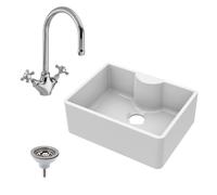 Balterley Fireclay 1 Bowl Butler Sink Tap Ledge Tap Waste 595mm in White Balterley White