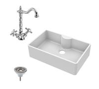 Balterley Fireclay 1 Bowl Butler Sink Tap Ledge Tap Waste 795mm in White Balterley White