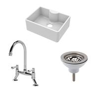 Balterley Fireclay 1 Bowl Butler Sink Tap Ledge Waste Mixer Tap 595mm in White Balterley White