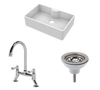 Balterley Fireclay 1 Bowl Butler Sink Tap Ledge Waste Mixer Tap 795mm in White Balterley White