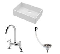 Fireclay 1 Bowl Butler Sink with Overflow Waste Tap 595mm Balterley Silver One Size