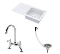 Balterley Fireclay 1 Bowl Sink Drainer Waste Tap 1010mm in White Balterley White
