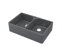 Balterley 795mm Butler Kitchen Sink, Double Bowl Flush Weir, No Tap Hole, Durable Butler Fireclay Ceramic Kitchen Sink Bowl, Large Ceramic Apron Front Farmhouse Sinks - 795 x 500 x 220mm (Soft Black)