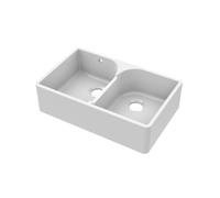 Balterley Fireclay 2 Bowl Stepped Weir Butler Kitchen Sink Overflow No Tap Hole in White Balterley White