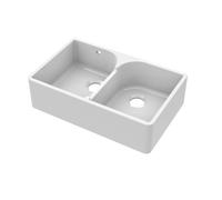 Fireclay 2 Bowl Stepped Weir Butler Sink Overflow No Tap Hole 795mm Balterley White One Size