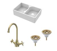 Balterley Fireclay 2 Bowl Stepped Weir Butler Sink Wastes Tap 795mm in White Balterley White