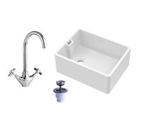 Balterley Fireclay 595mm 1 Bowl Belfast Butler Sink With Basket Strainer Waste & Mono Kitchen Mixer Tap