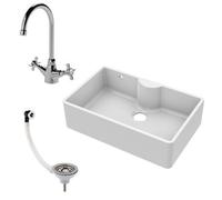 Balterley Fireclay 795mm 1 Bowl Butler Kitchen Sink - Tap Ledge With Tap & Waste - Ceramic Kitchen Sink & Tap Package