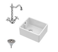 Balterley Fireclay Belfast Kitchen Sink Waste & Tap 445mm in White Balterley White